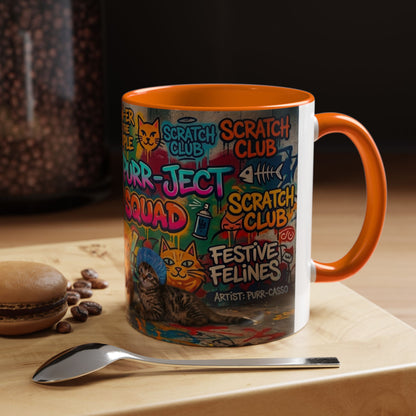 Graffiti Meow Squad Accent Coffee Mug — Cute Kittens ‘Purr-ject’ Street Art Design (11/15oz)
