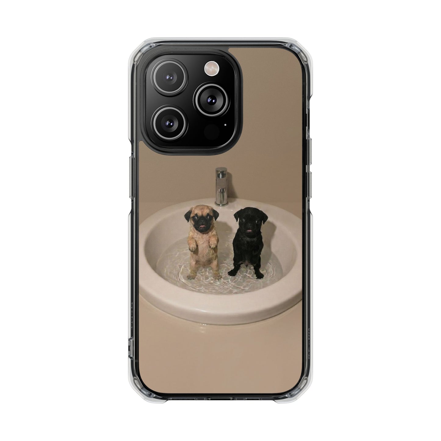 Clear Magnetic Phone Case – Cute Pups in Sink Photo Design
