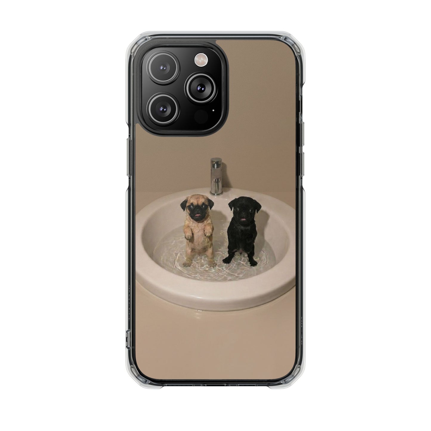 Clear Magnetic Phone Case – Cute Pups in Sink Photo Design