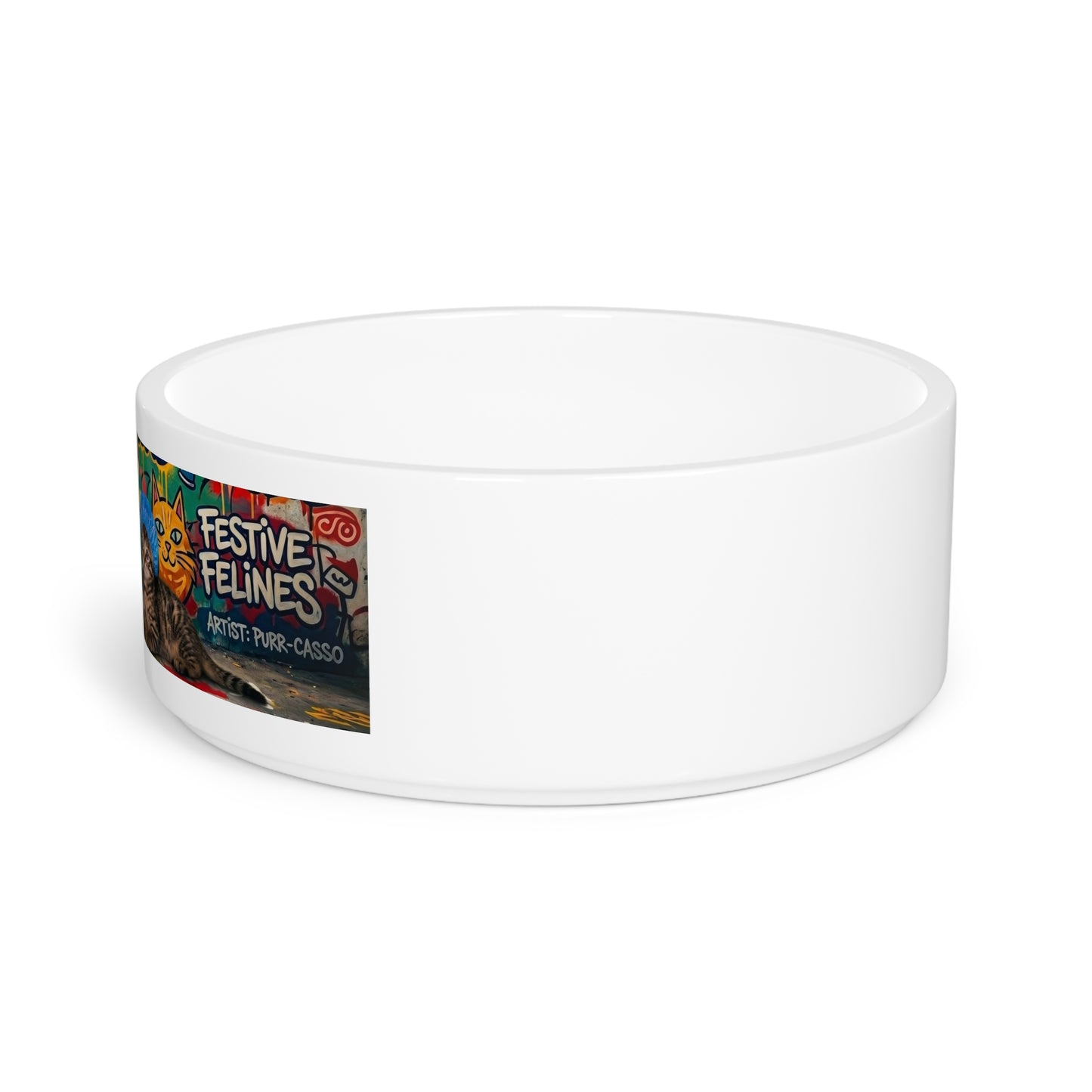Cat Squad Ceramic Pet Bowl — Colorful Kittens 'Scratch Club' Design