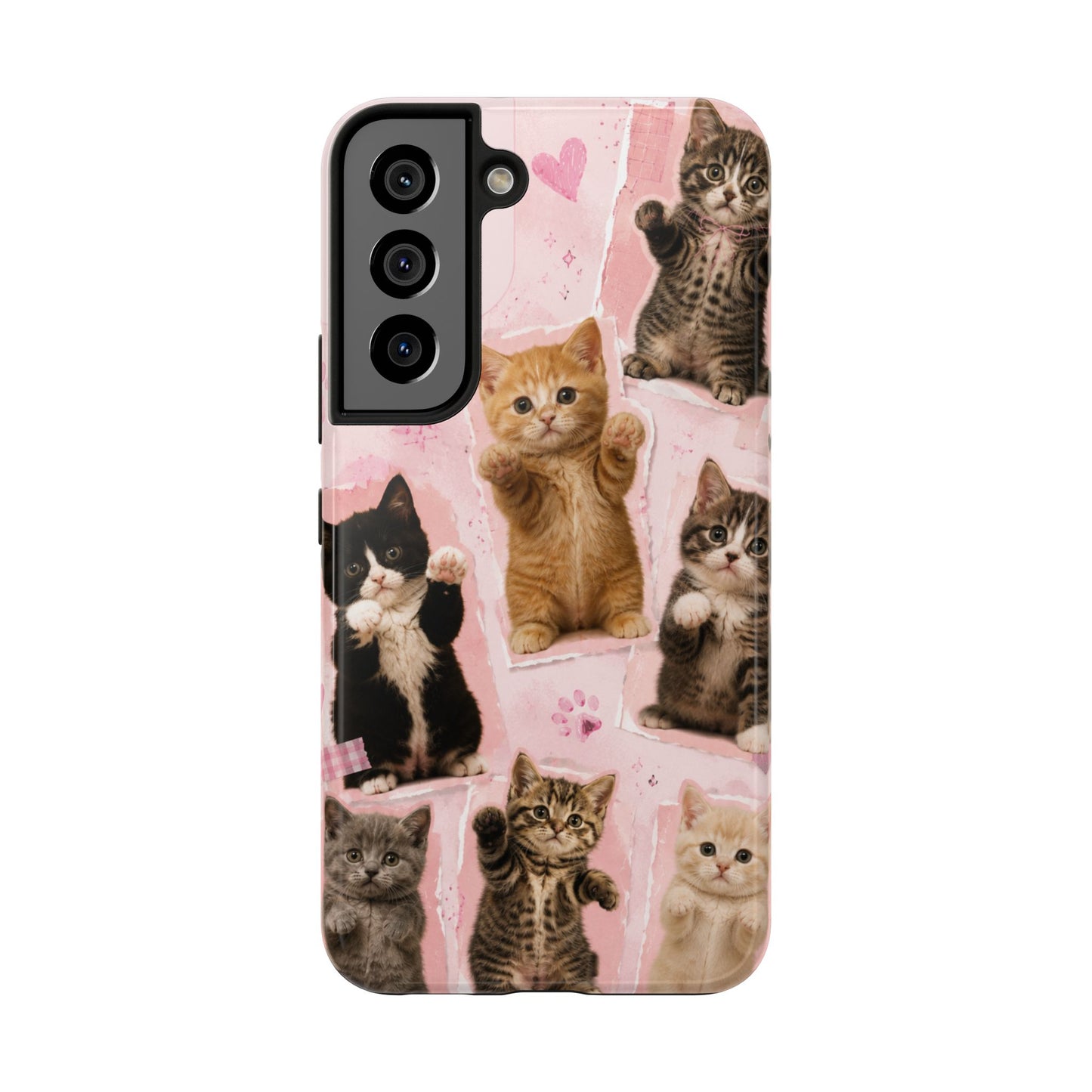 Cute Kittens Tough Phone Case — Pink Paw Print Protective Phone Cover