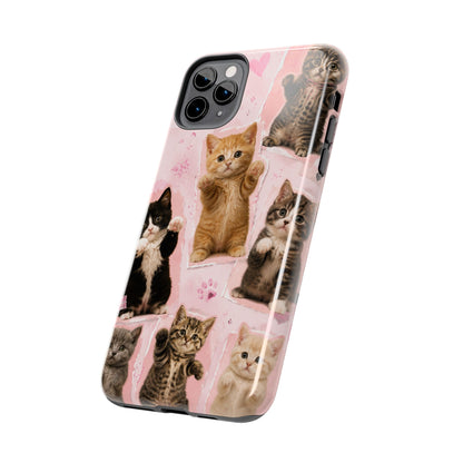 Cute Kittens Tough Phone Case — Pink Paw Print Protective Phone Cover
