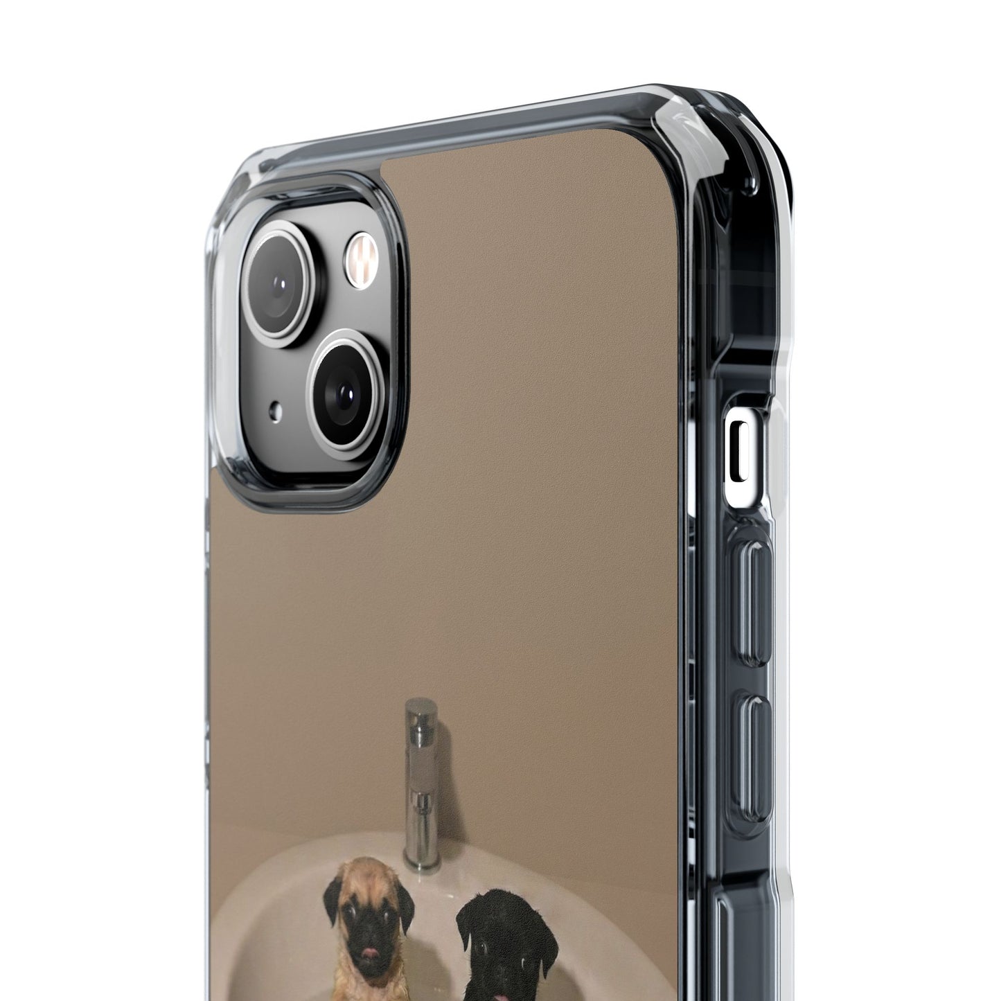 Clear Magnetic Phone Case – Cute Pups in Sink Photo Design
