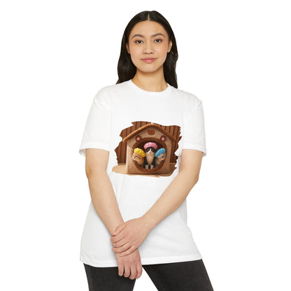 Cute Birdhouse T-Shirt — Three Cartoon Birds in Nest
