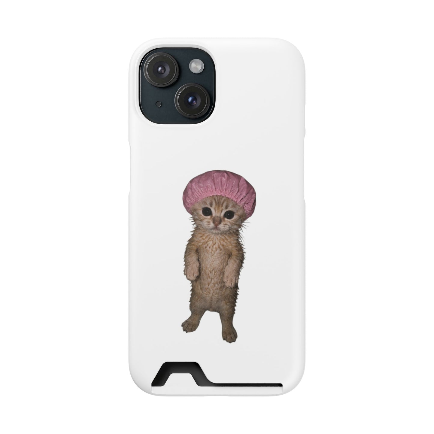 Cute Standing Kitten Cat Shower Cap  Phone Case with Card Holder