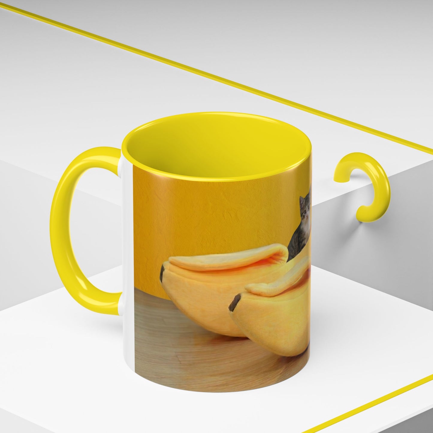 Yellow Cat Bananas Accent Coffee Mug — Cute Kittens in Yellow Room (11/15 oz)
