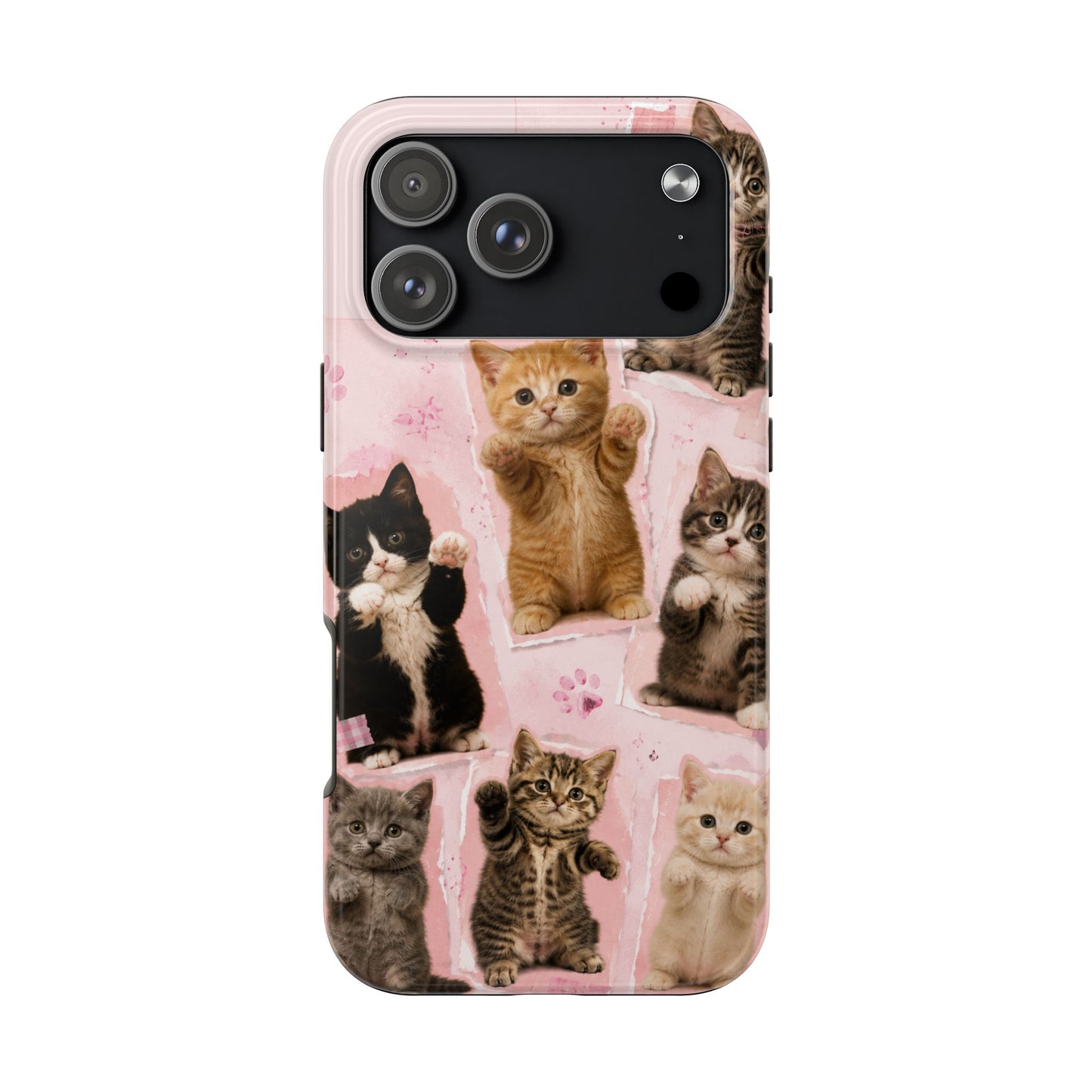 Cute Kittens Tough Phone Case — Pink Paw Print Protective Phone Cover