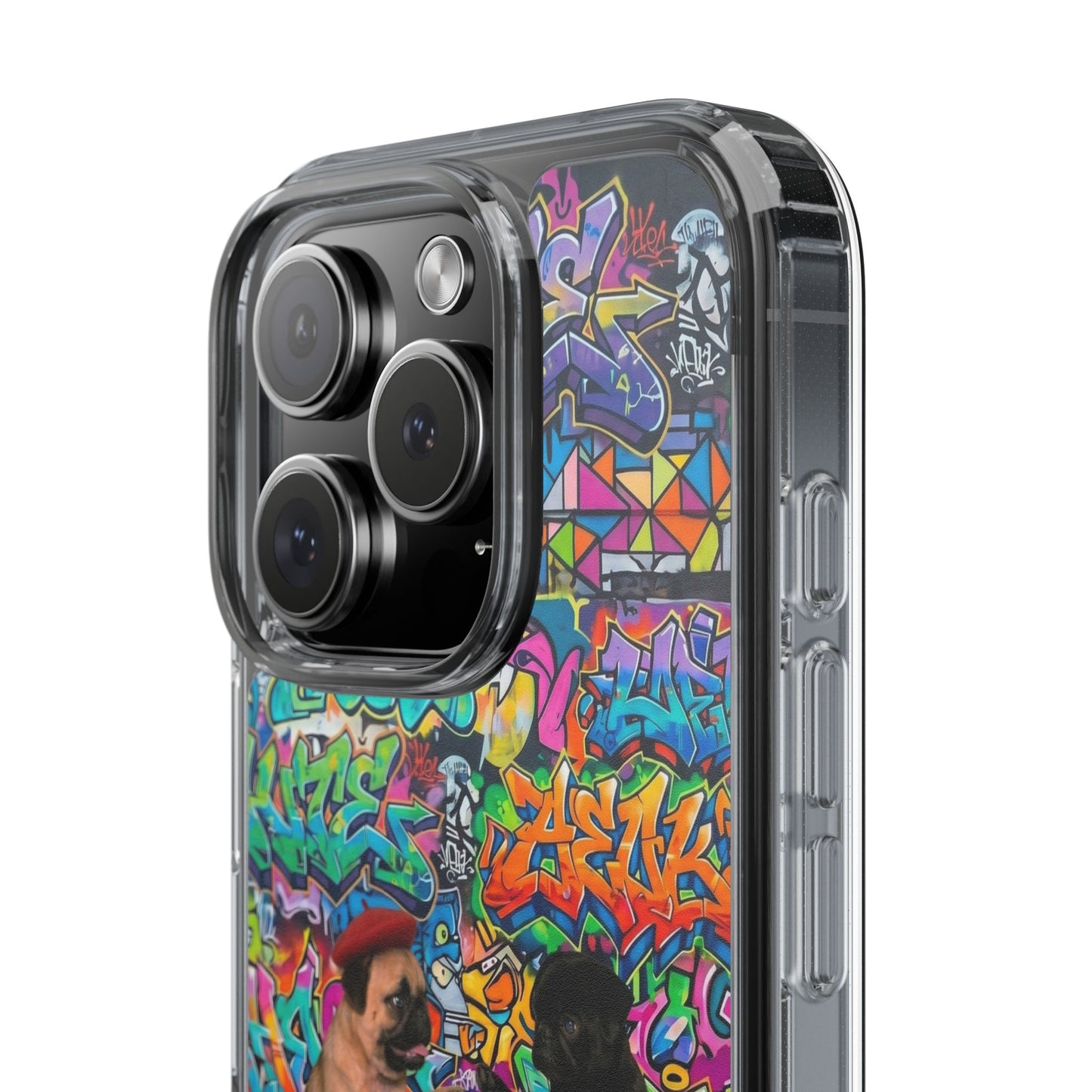 Clear Phone Case — Colorful Graffiti Pugs Design