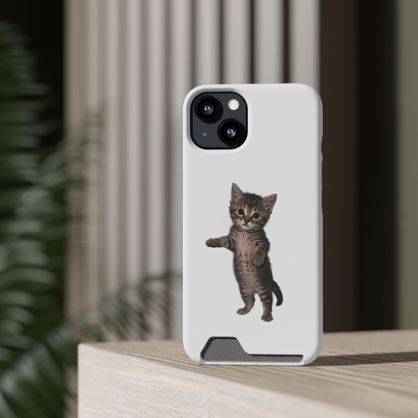 Cute Standing Kitten Phone Case with Card Holder