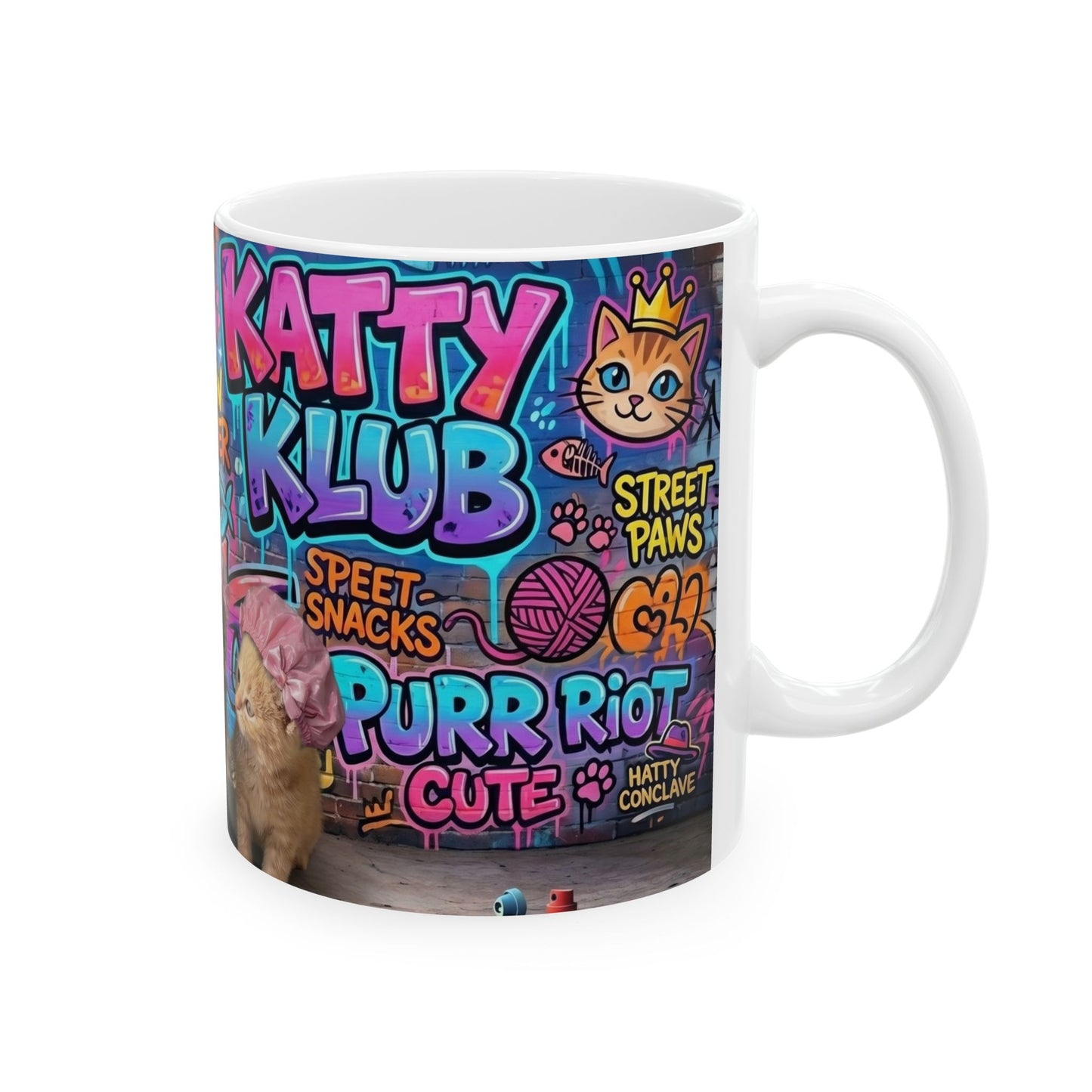 Kitten Crew Ceramic Mug — Colorful Street Art Cat Design (11oz/15oz)