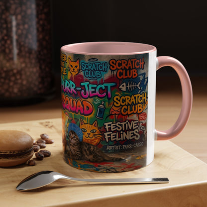 Graffiti Meow Squad Accent Coffee Mug — Cute Kittens ‘Purr-ject’ Street Art Design (11/15oz)