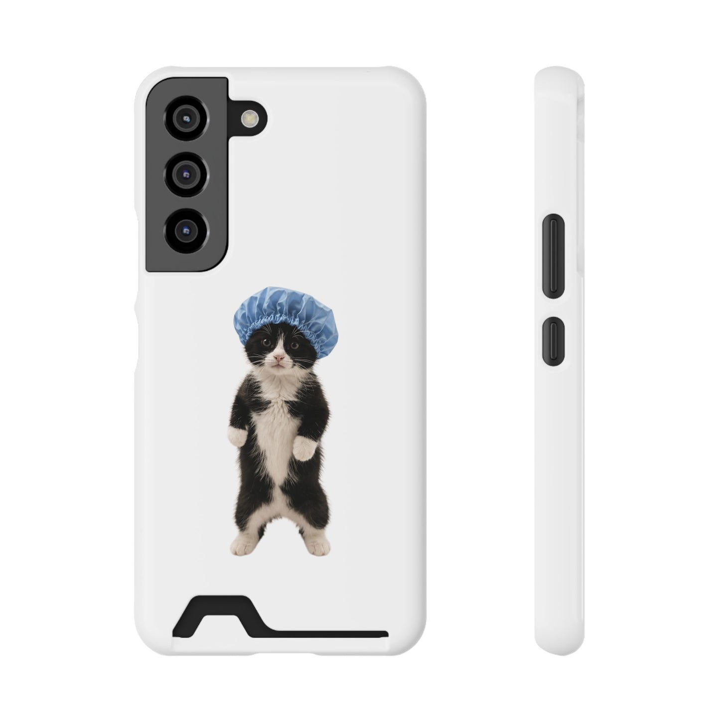 Cute Cat in Shower Cap Slim Phone Case with Card Holder