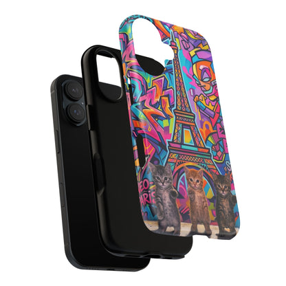 Cat Graffiti Eiffel Phone Case — Colorful Urban Parisian iPhone Cover