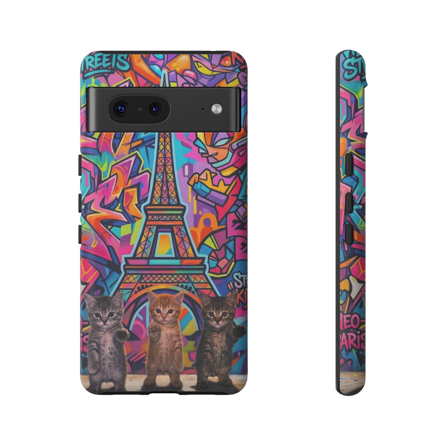 Cat Graffiti Eiffel Phone Case — Colorful Urban Parisian iPhone Cover