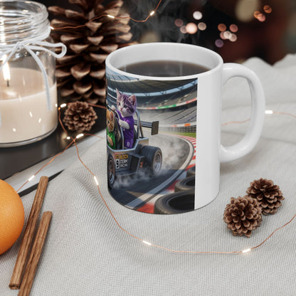 Racing Kittens Ceramic Mug (11oz, 15oz) – Cute Cat Formula Car Coffee Cup