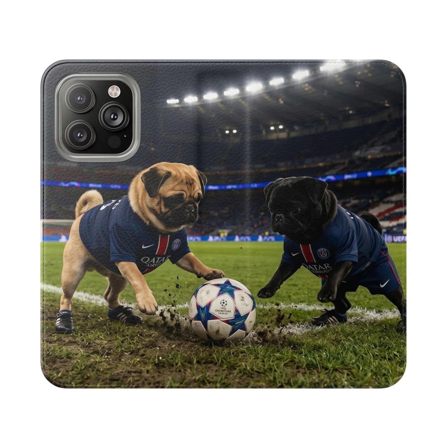 Flip Phone Case — Cute Soccer Pugs Design Wallet Cover