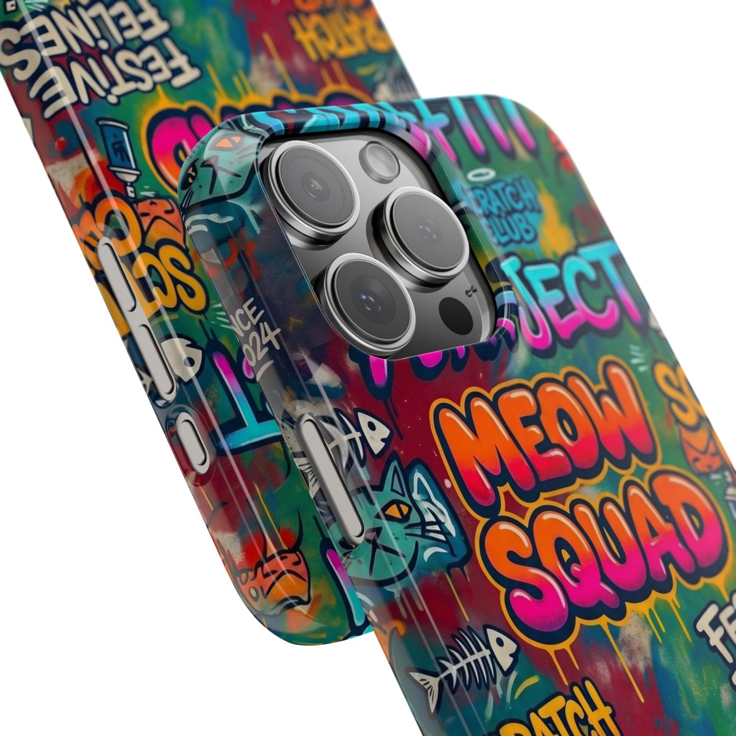Meow Squad Graffiti Phone Case — Colorful Cat Crew Slim Case