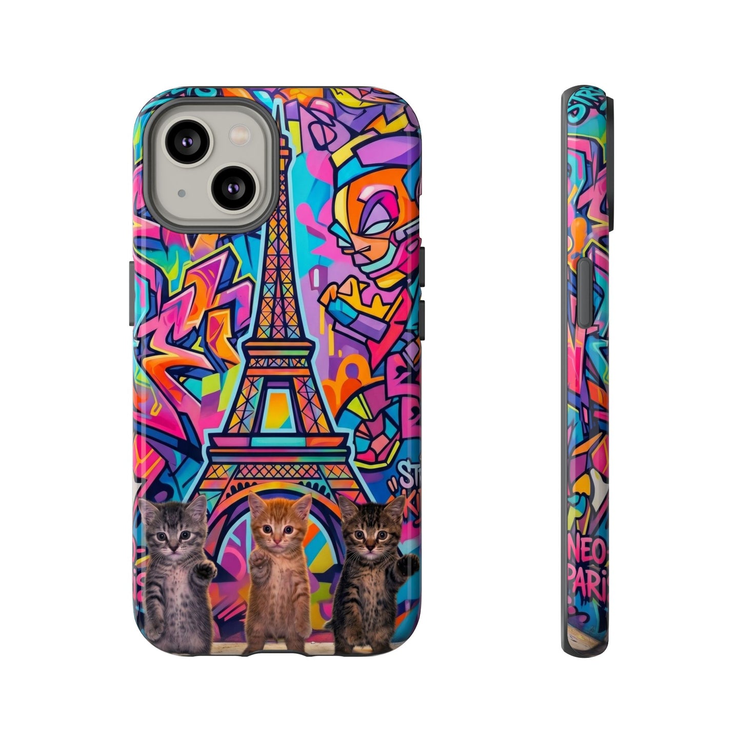 Cat Graffiti Eiffel Phone Case — Colorful Urban Parisian iPhone Cover