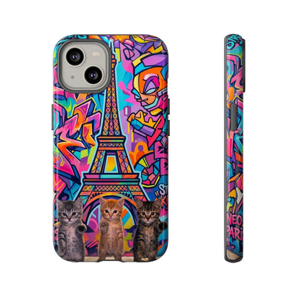 Cat Graffiti Eiffel Phone Case — Colorful Urban Parisian iPhone Cover