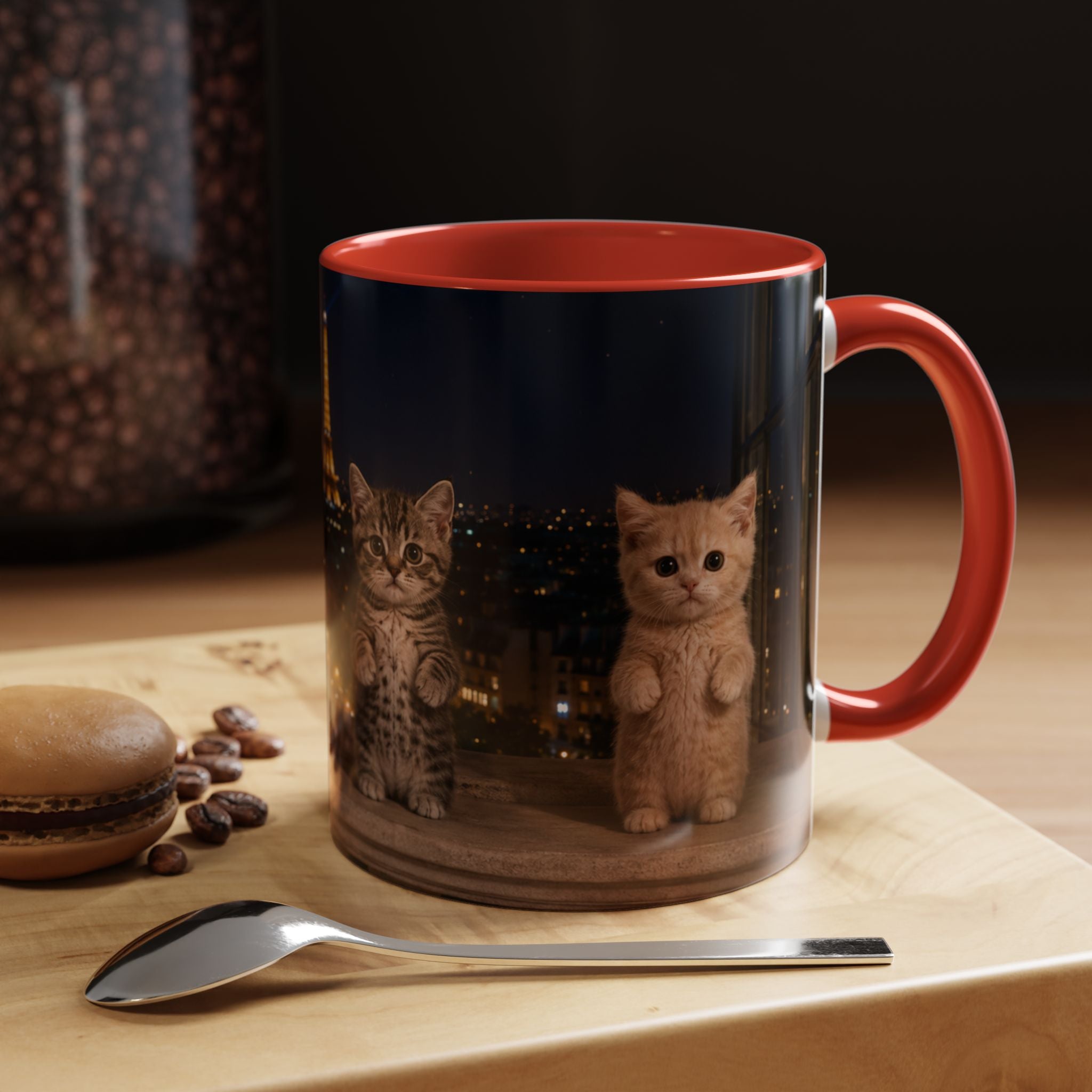 Paris Kittens Coffee Mug — Cute Cat Nightscape Accent Mug (11/15 oz)