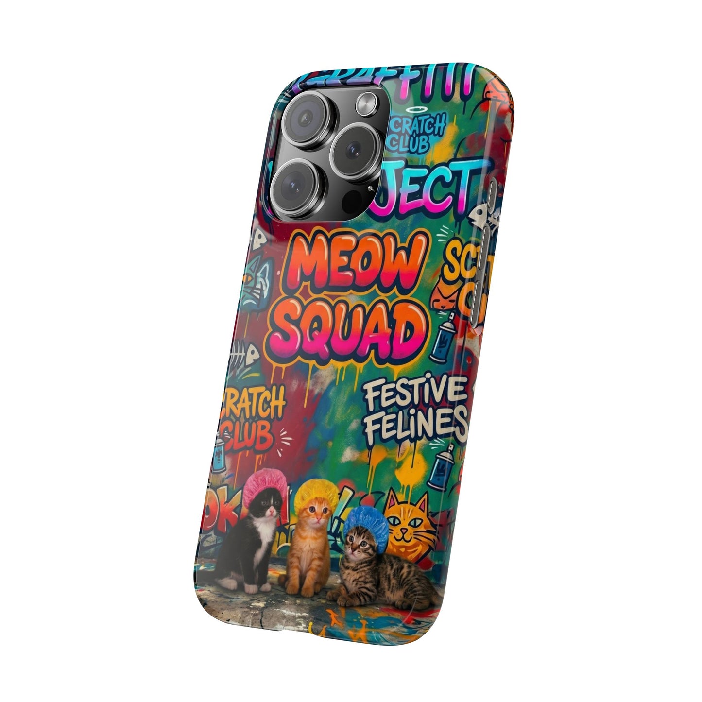 Meow Squad Graffiti Phone Case — Colorful Cat Crew Slim Case