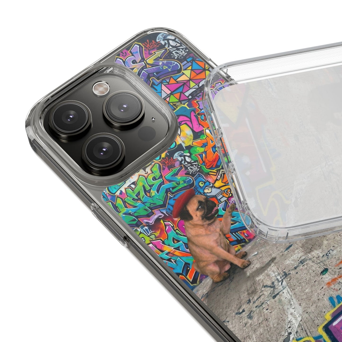 Clear Phone Case — Colorful Graffiti Pugs Design