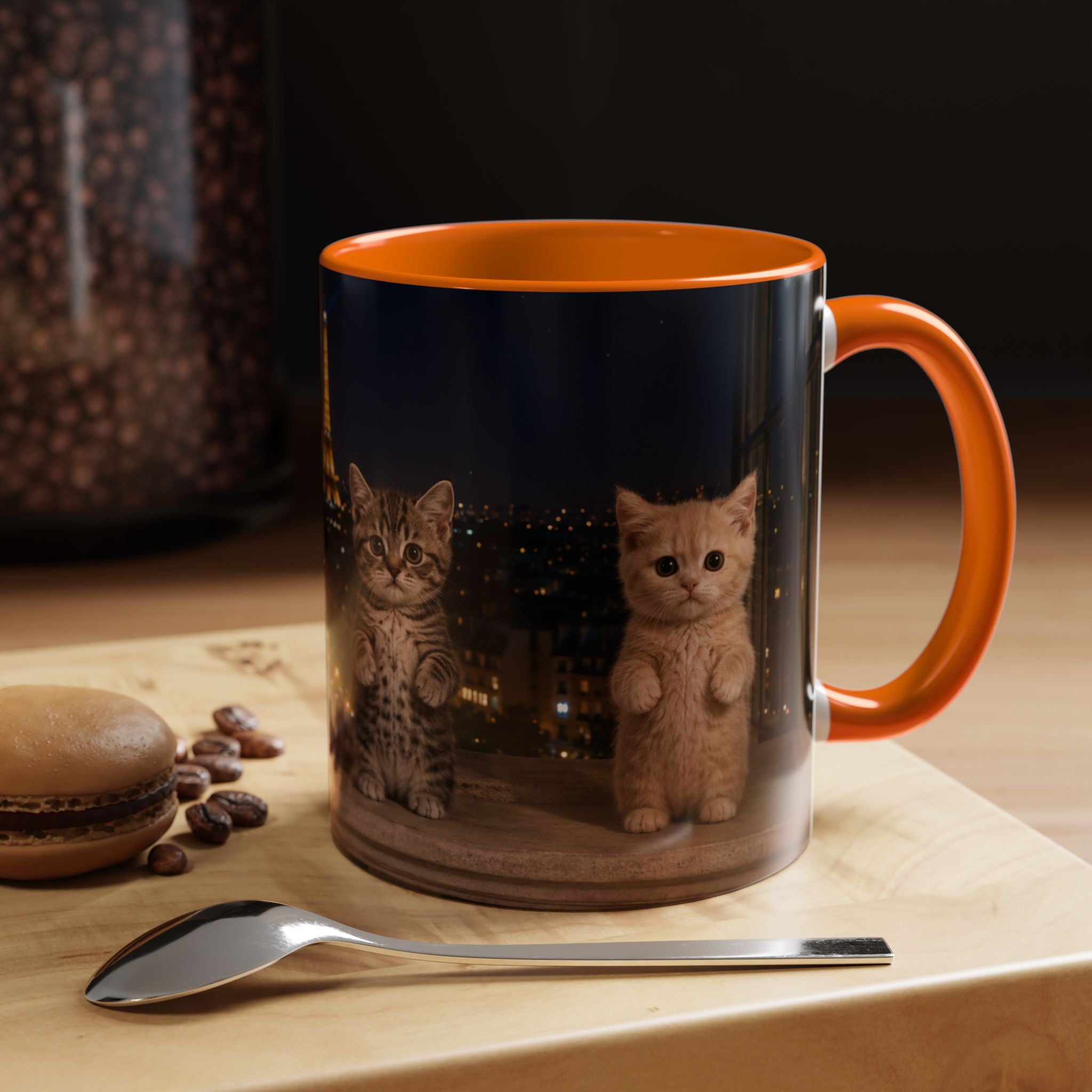 Paris Kittens Coffee Mug — Cute Cat Nightscape Accent Mug (11/15 oz)