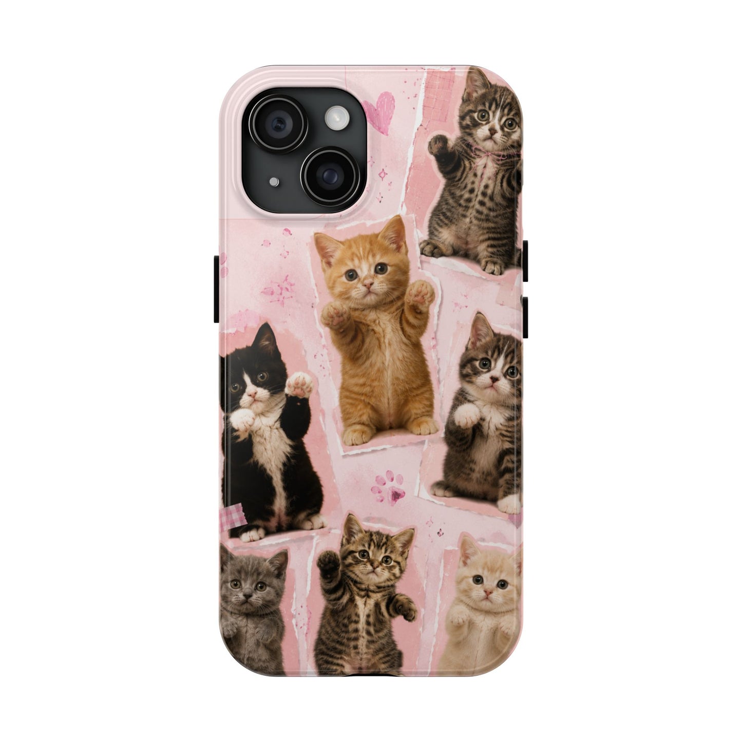 Cute Kittens Tough Phone Case — Pink Paw Print Protective Phone Cover
