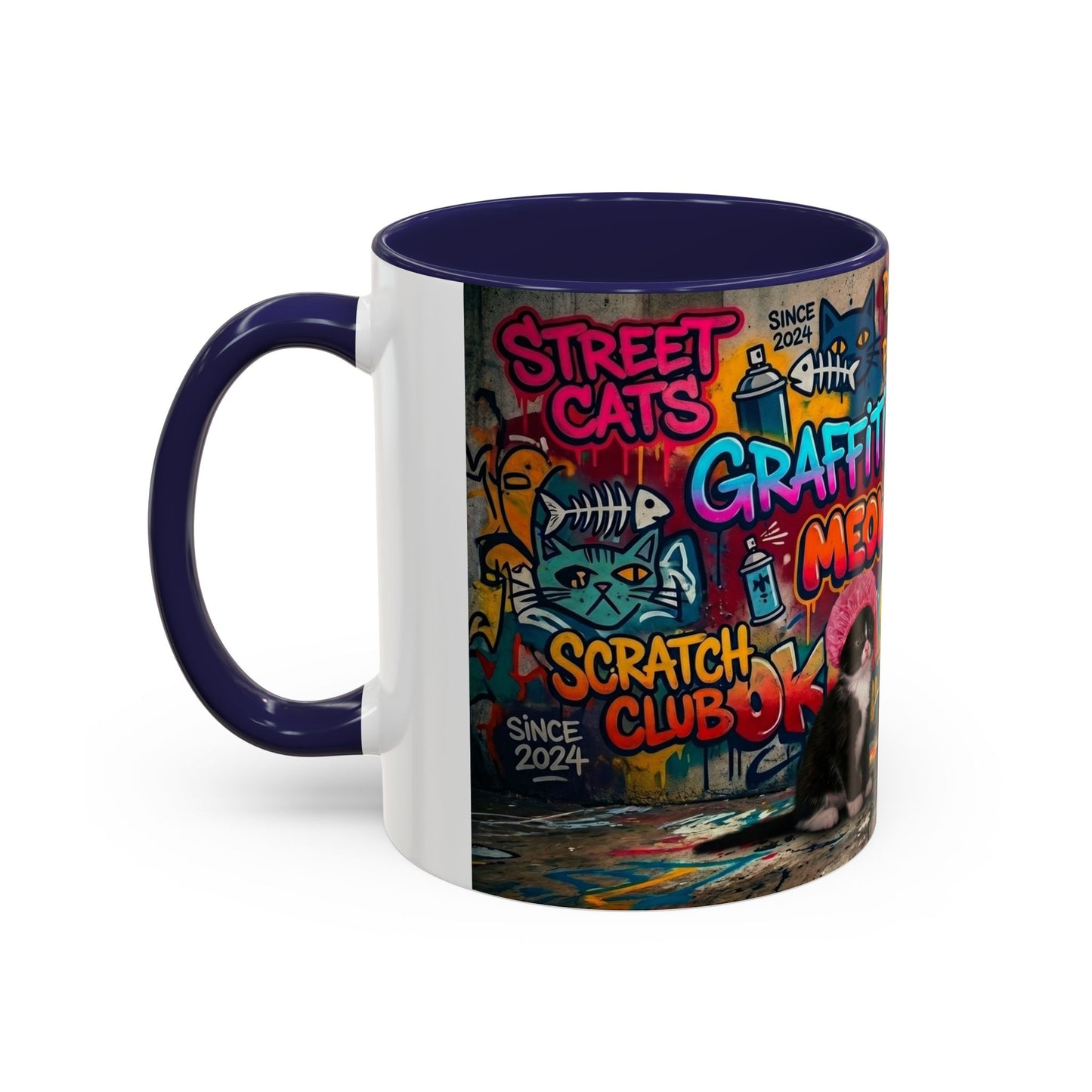 Graffiti Meow Squad Accent Coffee Mug — Cute Kittens ‘Purr-ject’ Street Art Design (11/15oz)