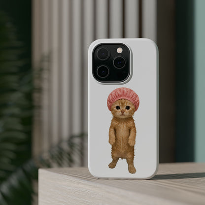 Cute Kitten in Shower Cap Magnetic Impact-Resistant Phone Case