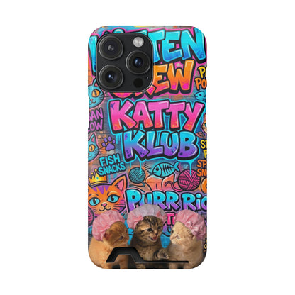 Cat Crew Katty Klub Phone Card Case — Cute Graffiti Kitten Wallet Phone Case