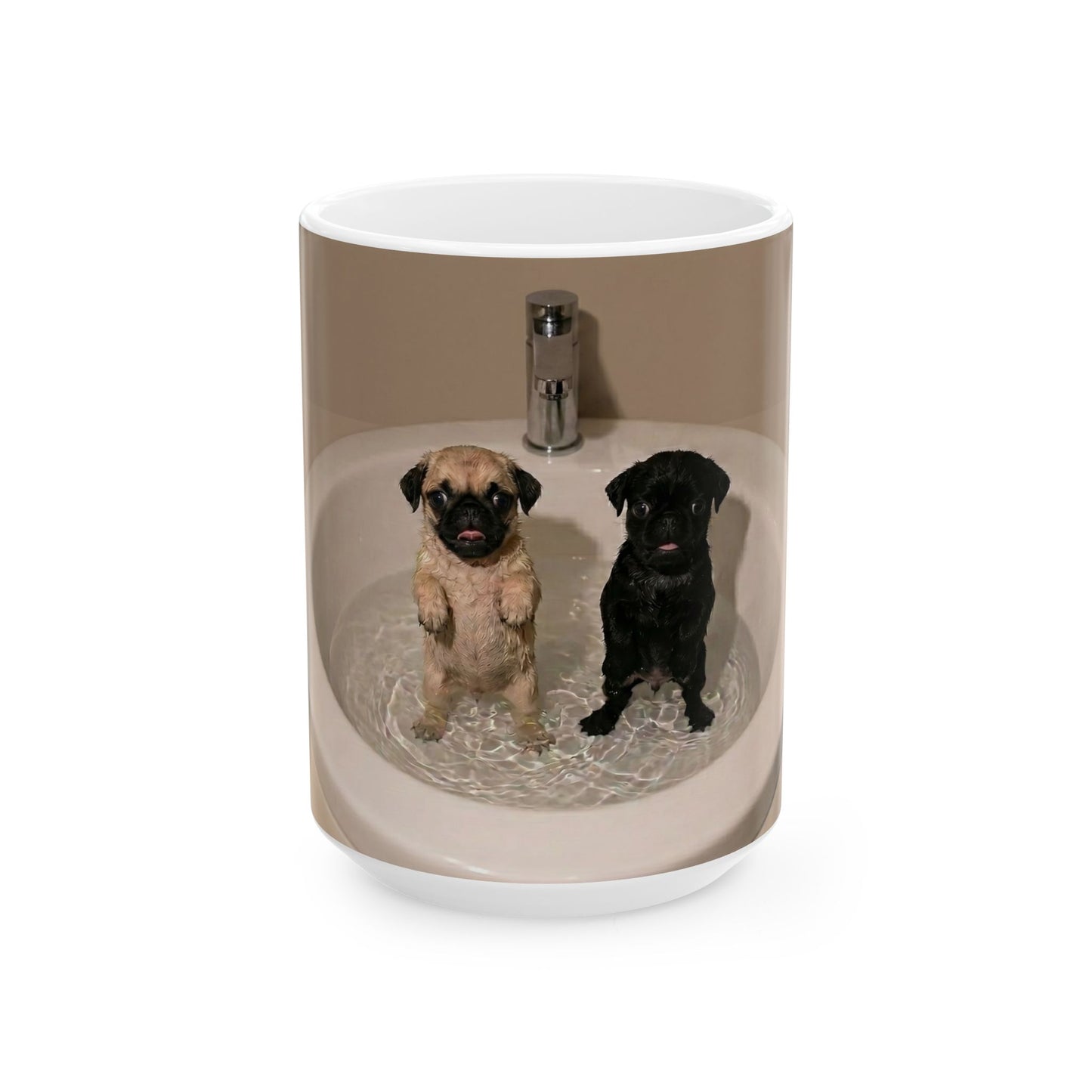 Pug & Labrador Bathtub Photo Ceramic Mug (11oz, 15oz) — Cute Dog Coffee Cup