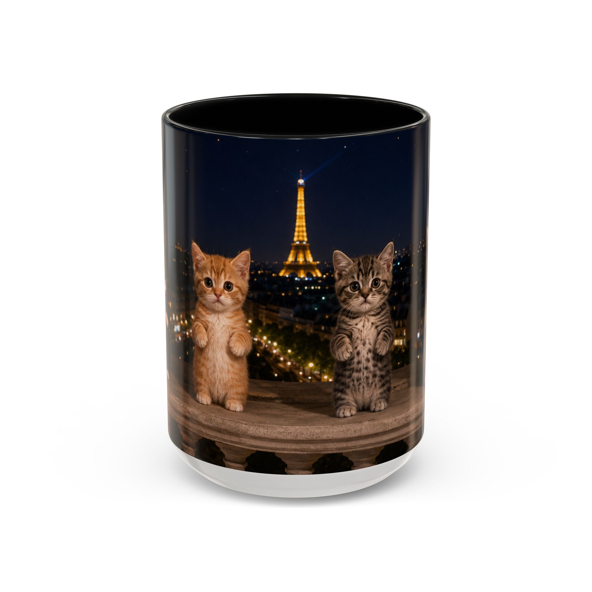 Paris Kittens Coffee Mug — Cute Cat Nightscape Accent Mug (11/15 oz)