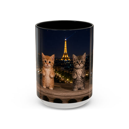 Paris Kittens Coffee Mug — Cute Cat Nightscape Accent Mug (11/15 oz)
