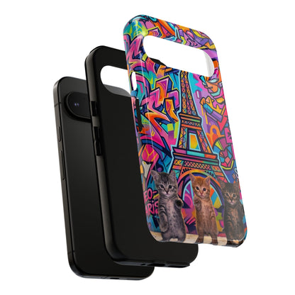 Cat Graffiti Eiffel Phone Case — Colorful Urban Parisian iPhone Cover