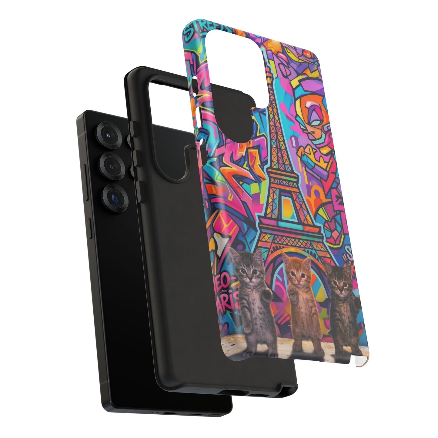 Cat Graffiti Eiffel Phone Case — Colorful Urban Parisian iPhone Cover