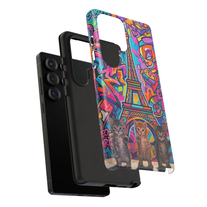 Cat Graffiti Eiffel Phone Case — Colorful Urban Parisian iPhone Cover