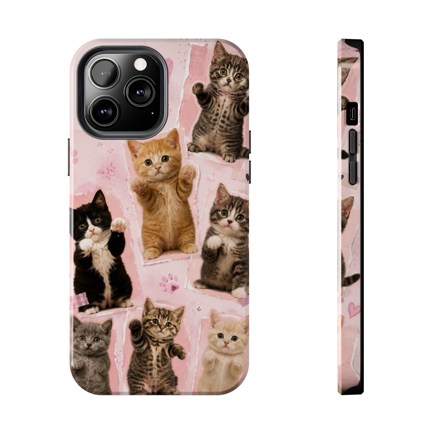 Cute Kittens Tough Phone Case — Pink Paw Print Protective Phone Cover