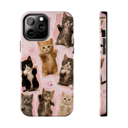 Cute Kittens Tough Phone Case — Pink Paw Print Protective Phone Cover