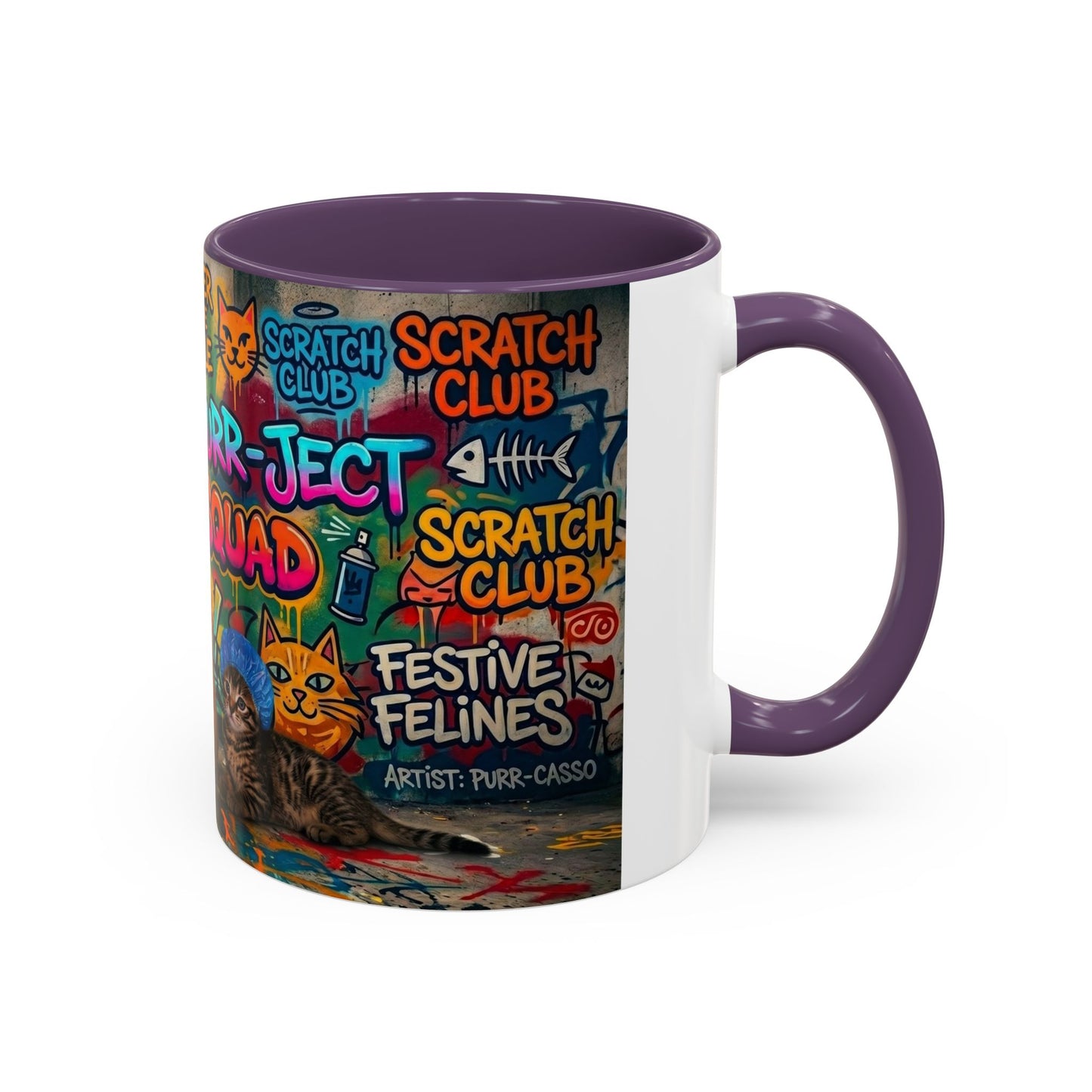 Graffiti Meow Squad Accent Coffee Mug — Cute Kittens ‘Purr-ject’ Street Art Design (11/15oz)
