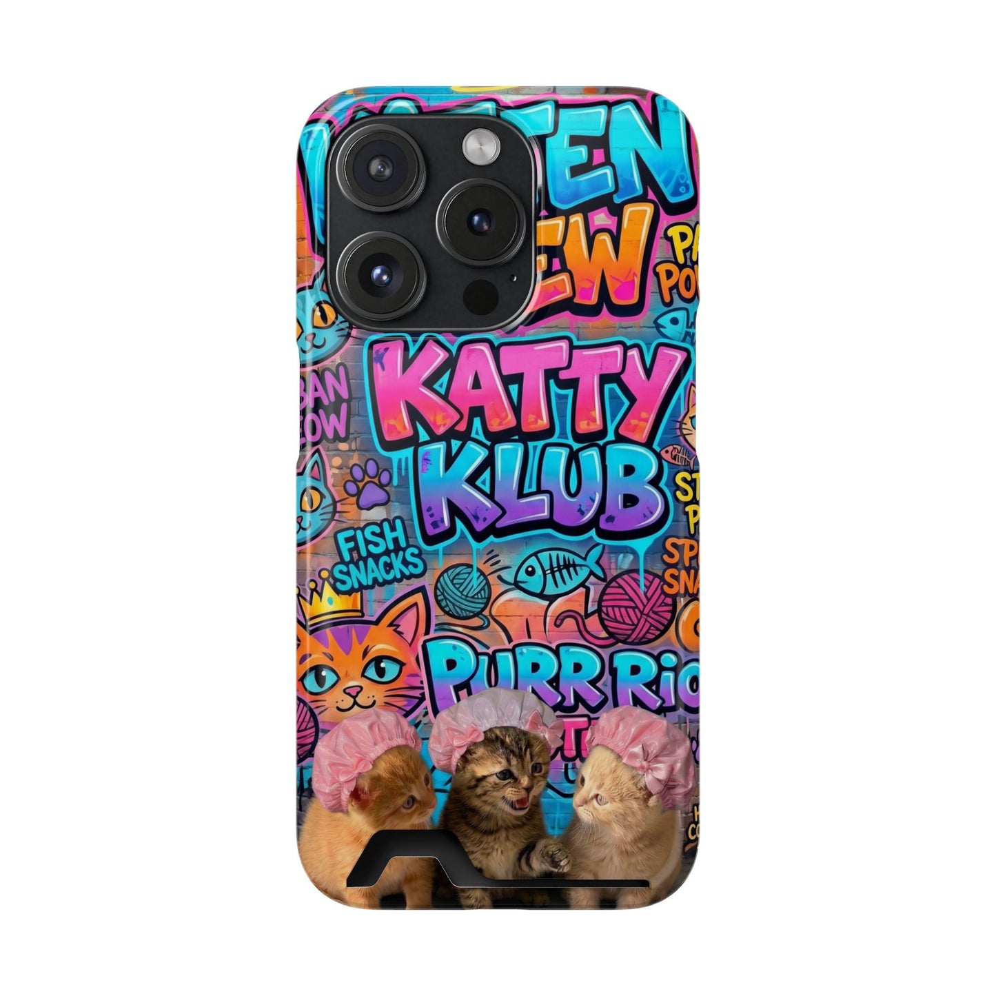 Cat Crew Katty Klub Phone Card Case — Cute Graffiti Kitten Wallet Phone Case