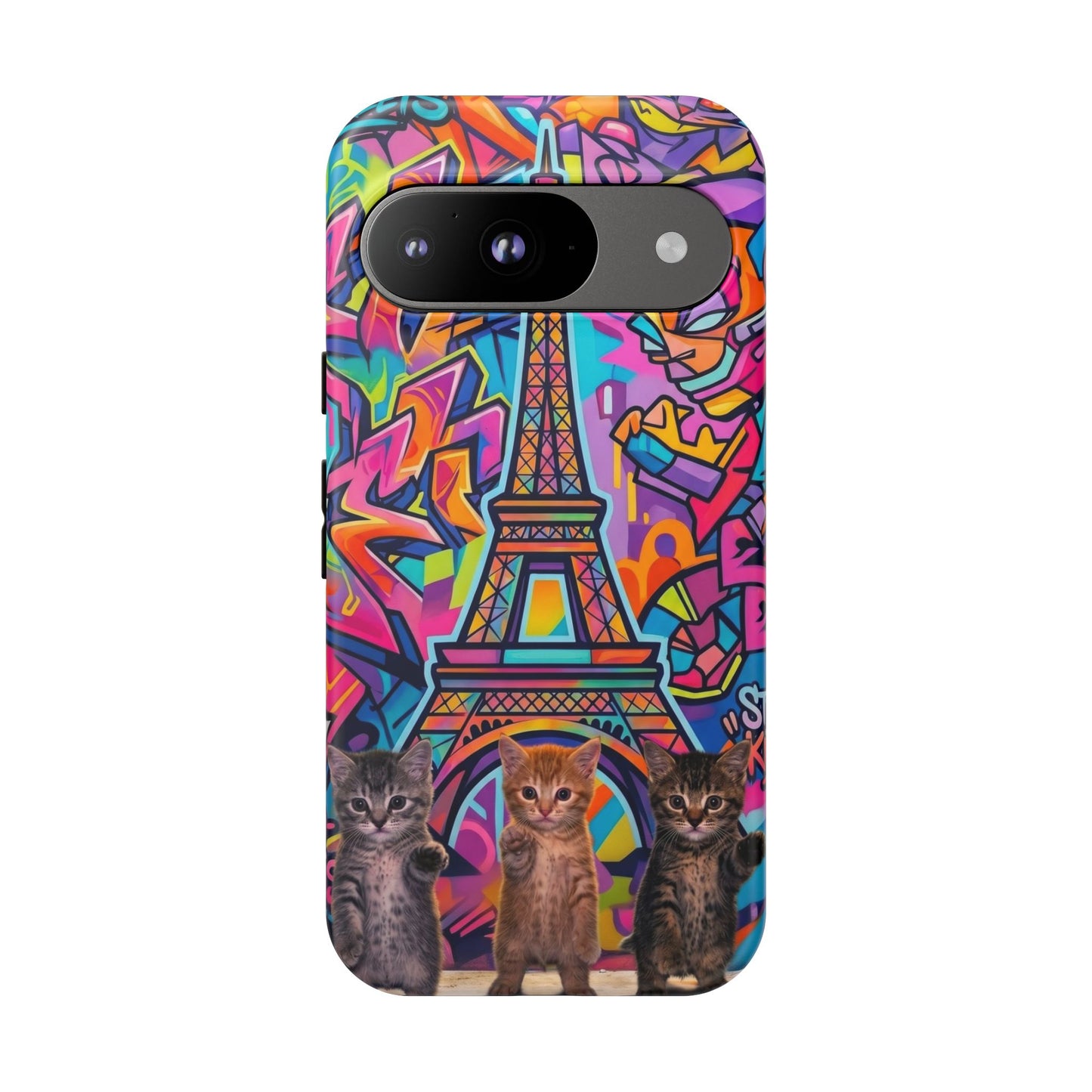 Cat Graffiti Eiffel Phone Case — Colorful Urban Parisian iPhone Cover