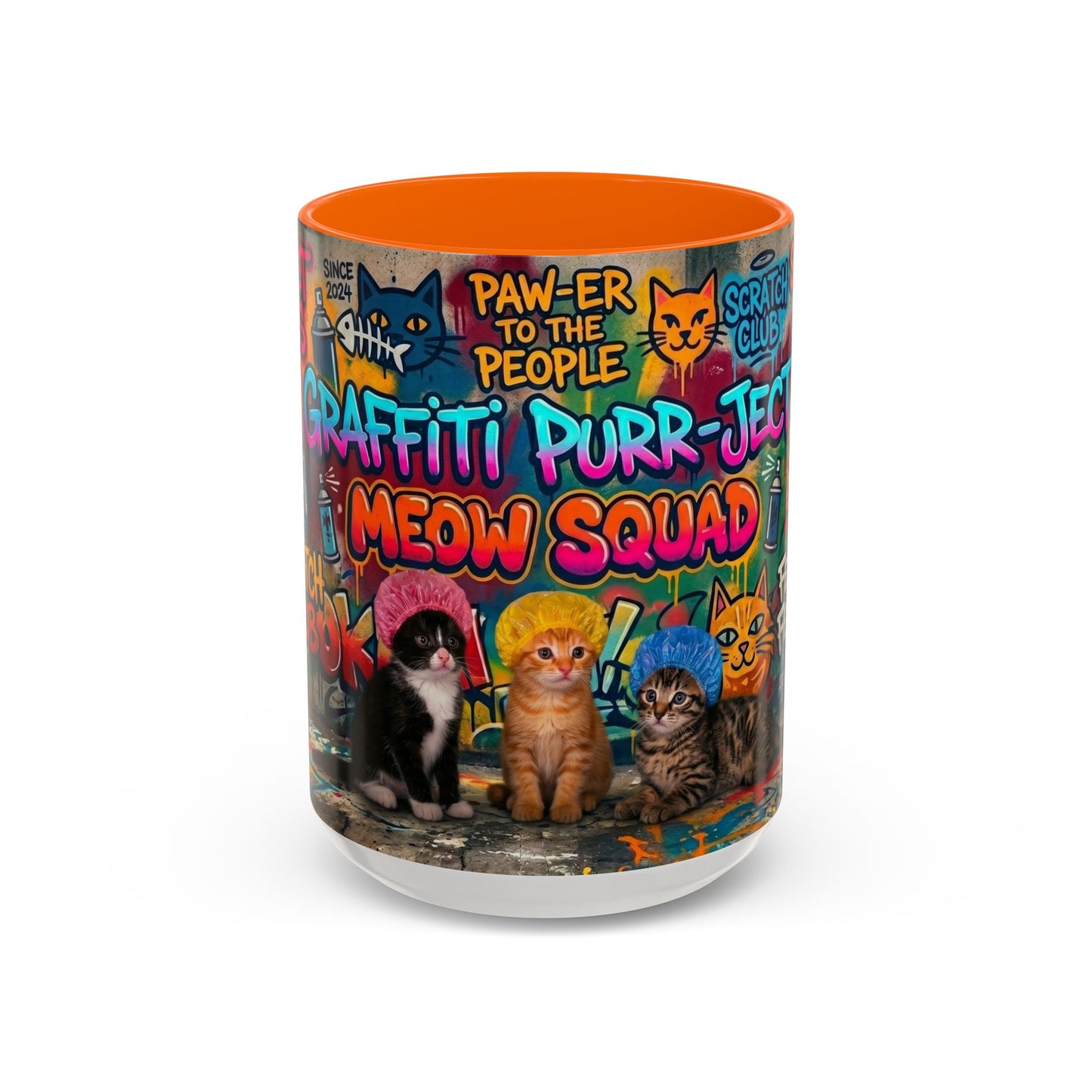 Graffiti Meow Squad Accent Coffee Mug — Cute Kittens ‘Purr-ject’ Street Art Design (11/15oz)