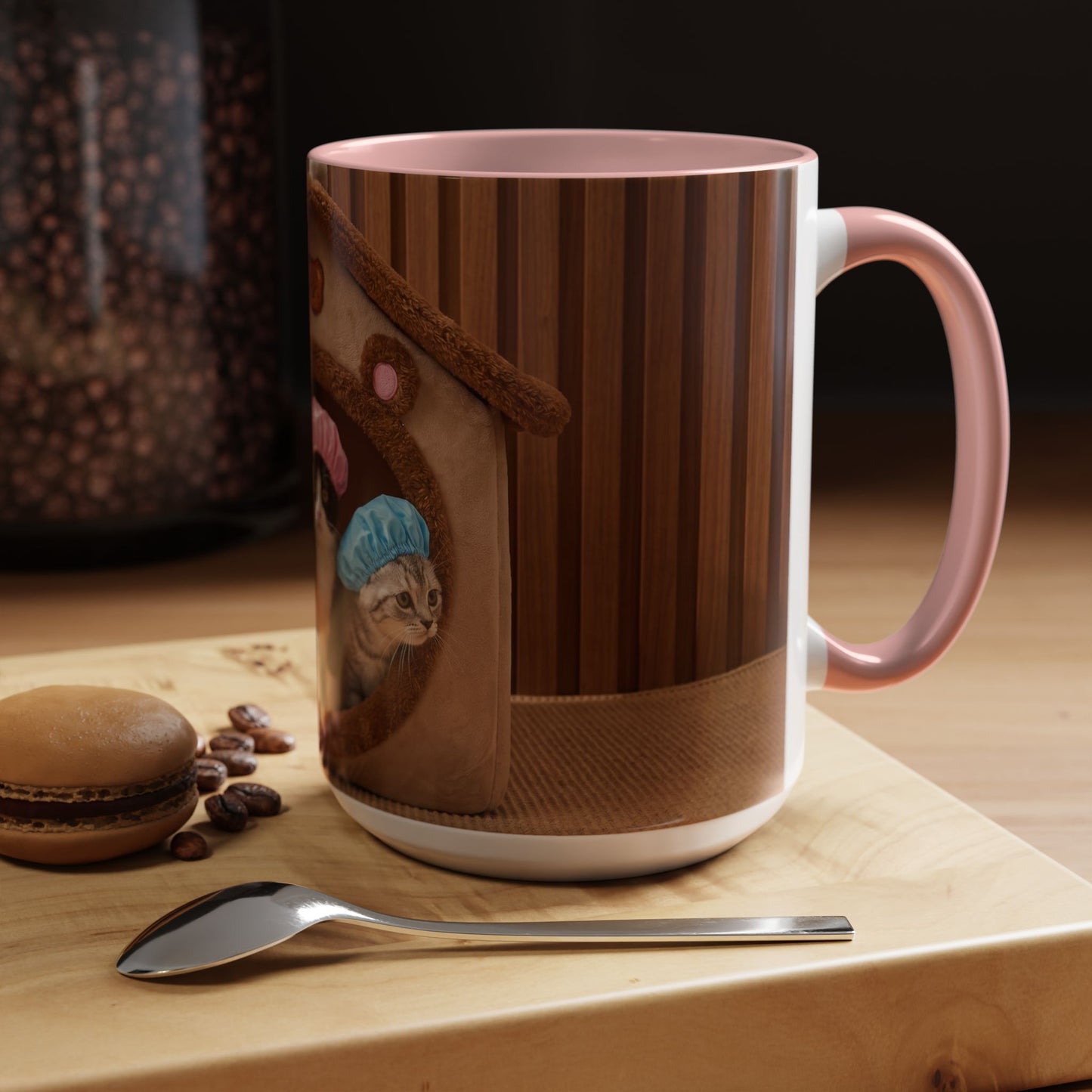 Cute Kittens in Shower Caps Accent Coffee Mug — Pink Interior 11/15oz