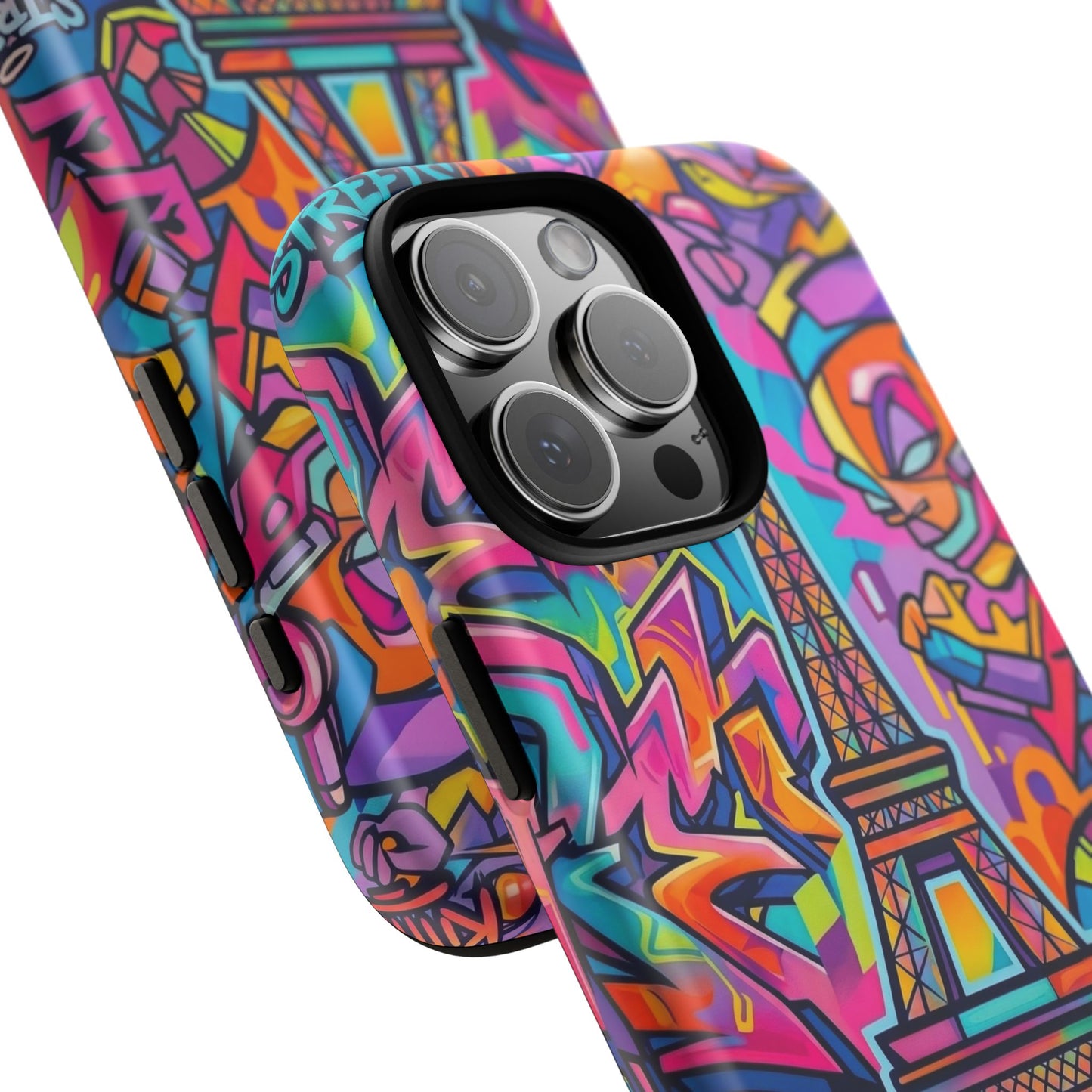 Cat Graffiti Eiffel Phone Case — Colorful Urban Parisian iPhone Cover