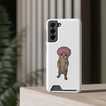 Cute Standing Kitten Cat Shower Cap  Phone Case with Card Holder