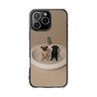 Clear Magnetic Phone Case – Cute Pups in Sink Photo Design