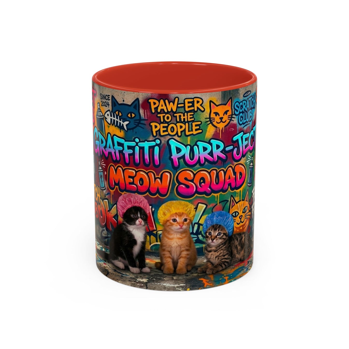 Graffiti Meow Squad Accent Coffee Mug — Cute Kittens ‘Purr-ject’ Street Art Design (11/15oz)