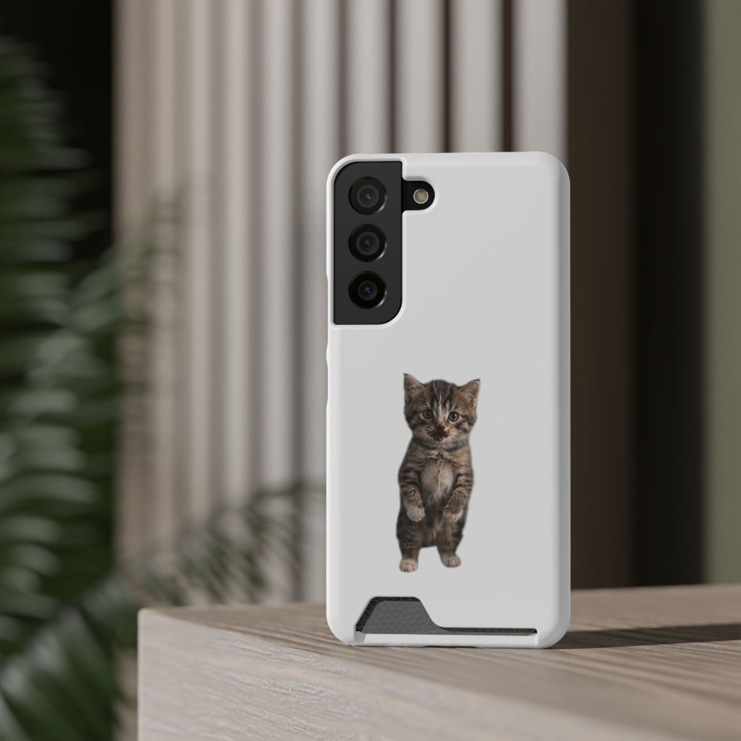 Cute Standing Kitten Phone Case with Card Holder