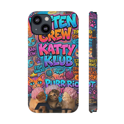 Cat Crew Katty Klub Phone Card Case — Cute Graffiti Kitten Wallet Phone Case